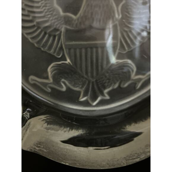 Vintage Indiana Glass Frosted American Eagle Ashtray cigar 10" very heavy 7 star - Picture 10 of 16